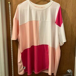 Size 3XL - Shein - Pink Short Sleeve Color Block Pullover
